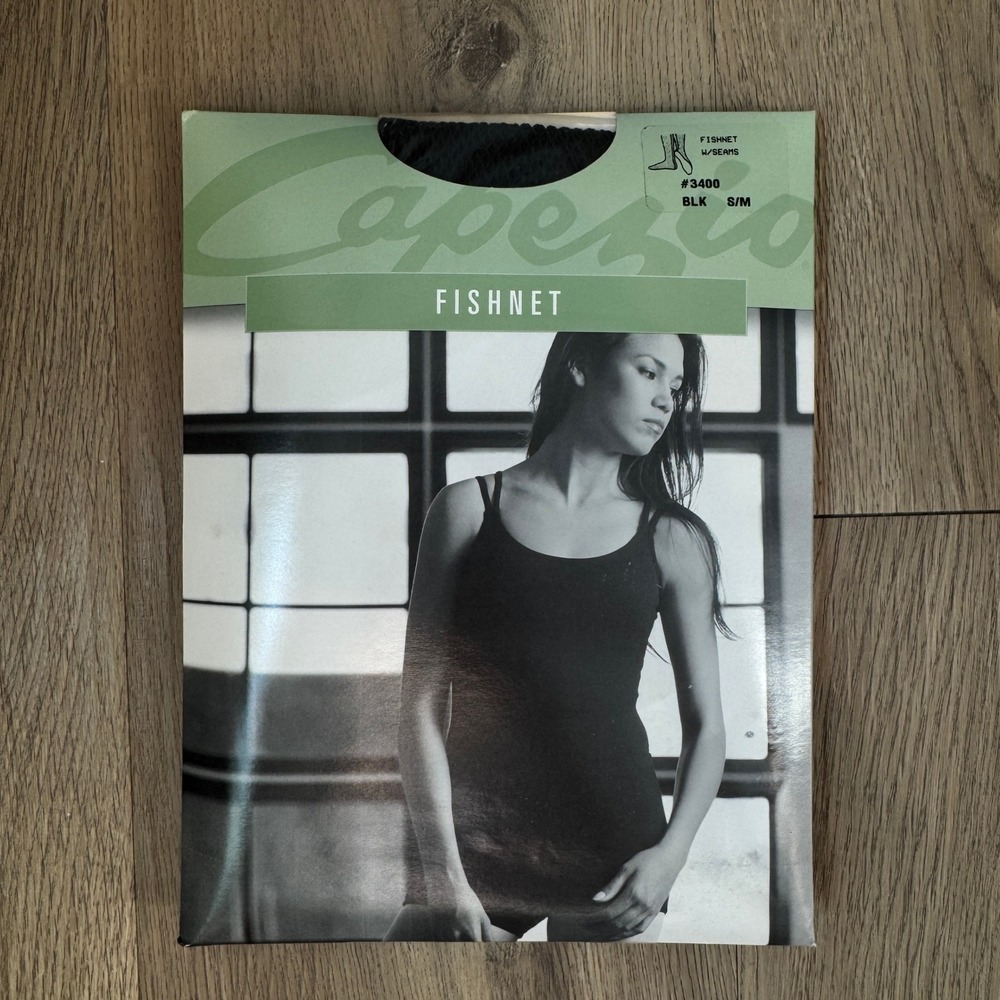 Capezio 3400 Black Fishnet Tights with Seams Small/Medium NIP Vintage 2002